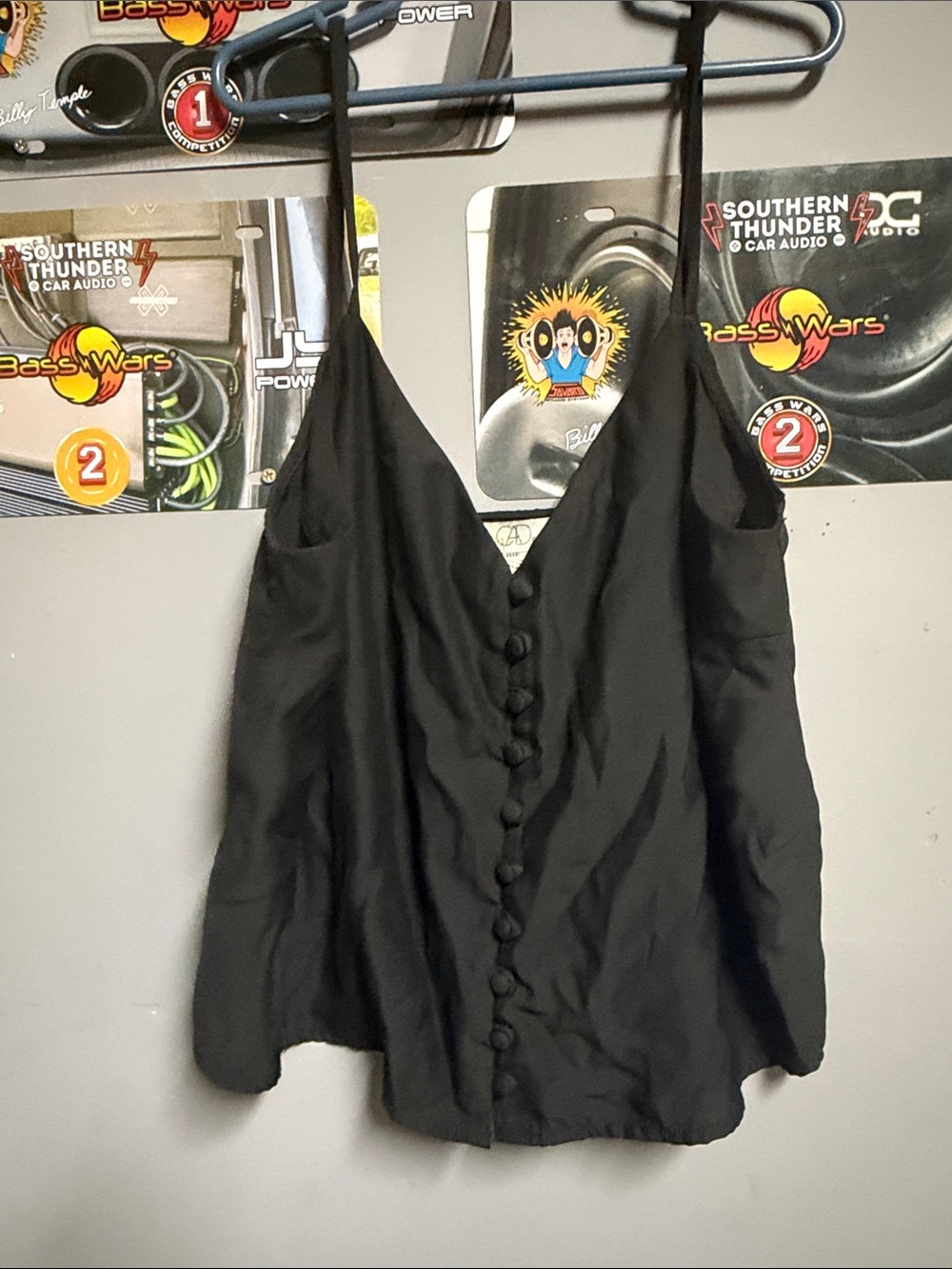 Black Button-Front Spaghetti Strap Cami